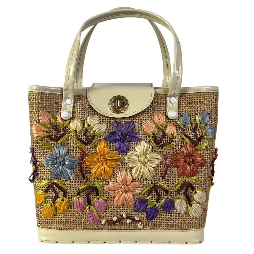 Vintage Straw with Floral Design Shoulder‎ Bag